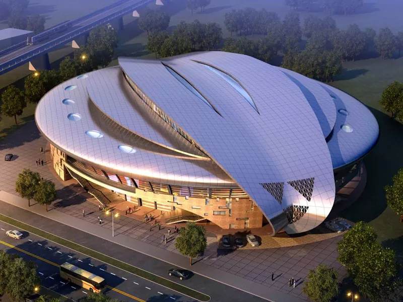 Pembinaan stadium prefab dengan struktur keluli